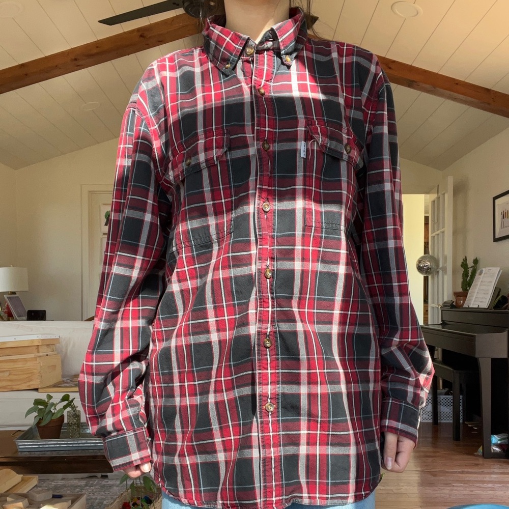 Carhartt Plaid Flannel Shirt XL Red Black Relaxed Fit Workwear Grunge Oversized